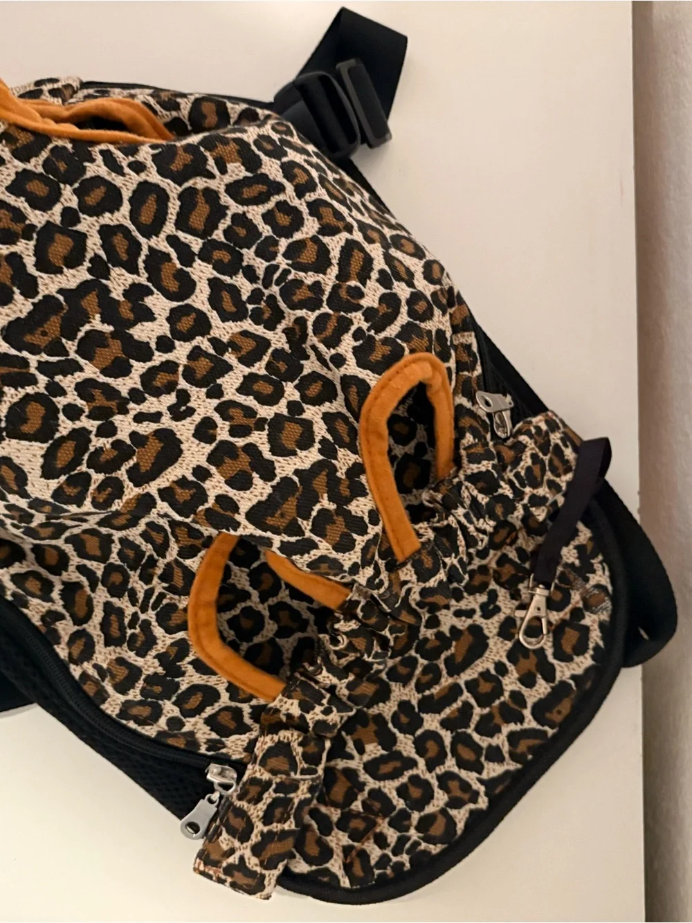 Leopard Print pet Backpack/carrier with Tan Accents